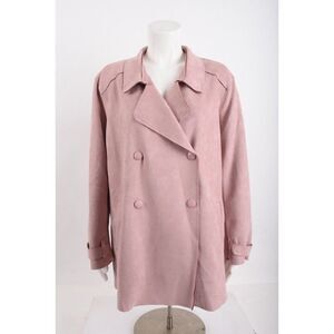 Slinky Brand Womens Faux Suede Jacket Coat Pink Mauve Double Breasted XL